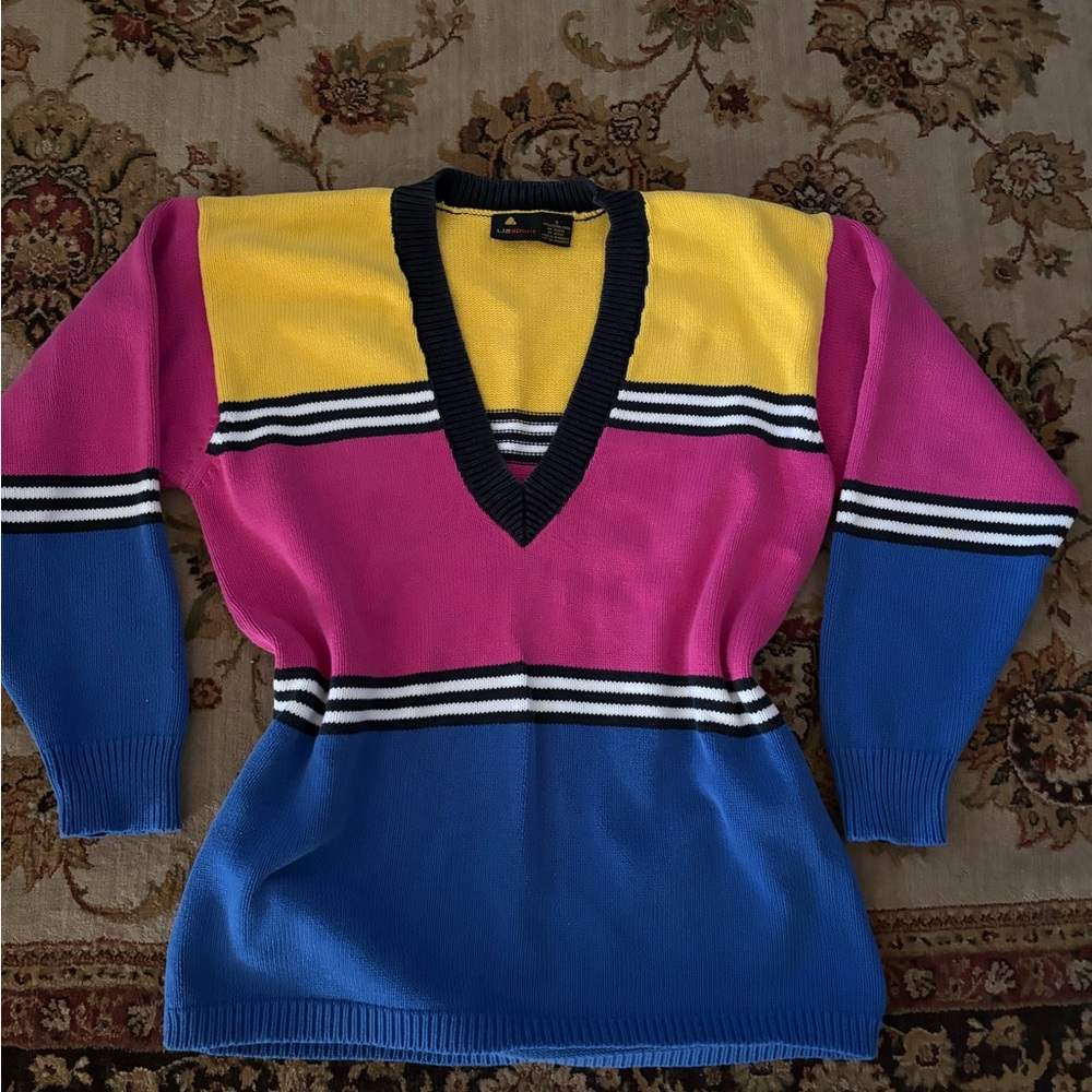 Vibrant V-Neck Sweater with Stripes